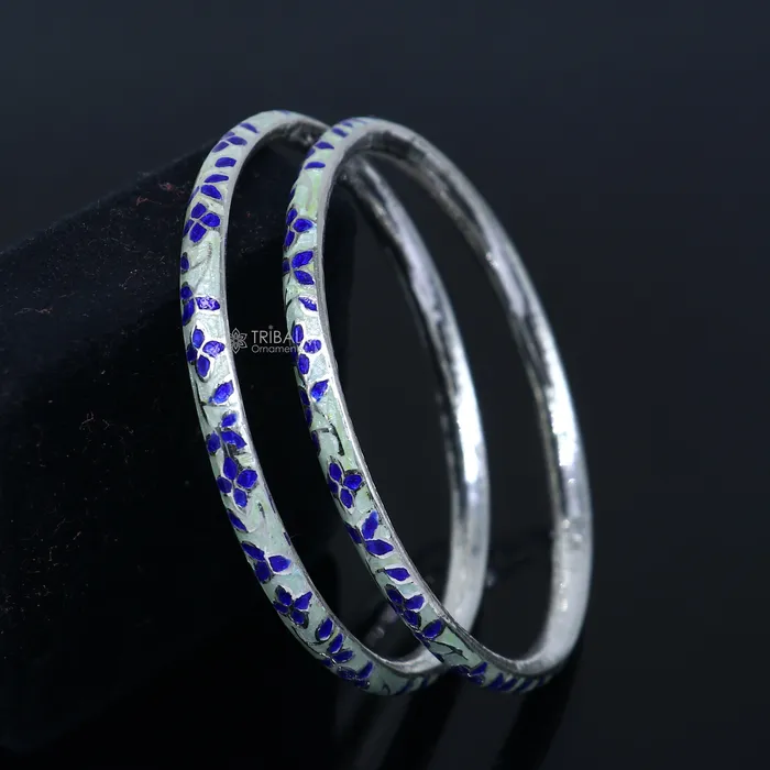925 sterling meenakari work designer bangle bracelet pure silver gifting jewelry brides made bangles ba430 TRIBAL ORNAMENTS Bracelets