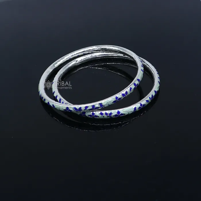 925 sterling meenakari work designer bangle bracelet pure silver gifting jewelry brides made bangles ba430 TRIBAL ORNAMENTS Bracelets