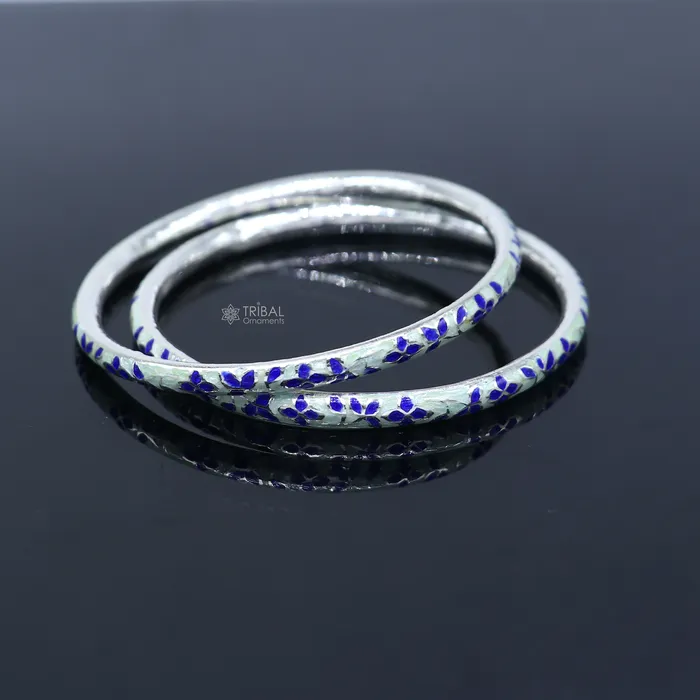 925 sterling meenakari work designer bangle bracelet pure silver gifting jewelry brides made bangles ba430 TRIBAL ORNAMENTS Bracelets