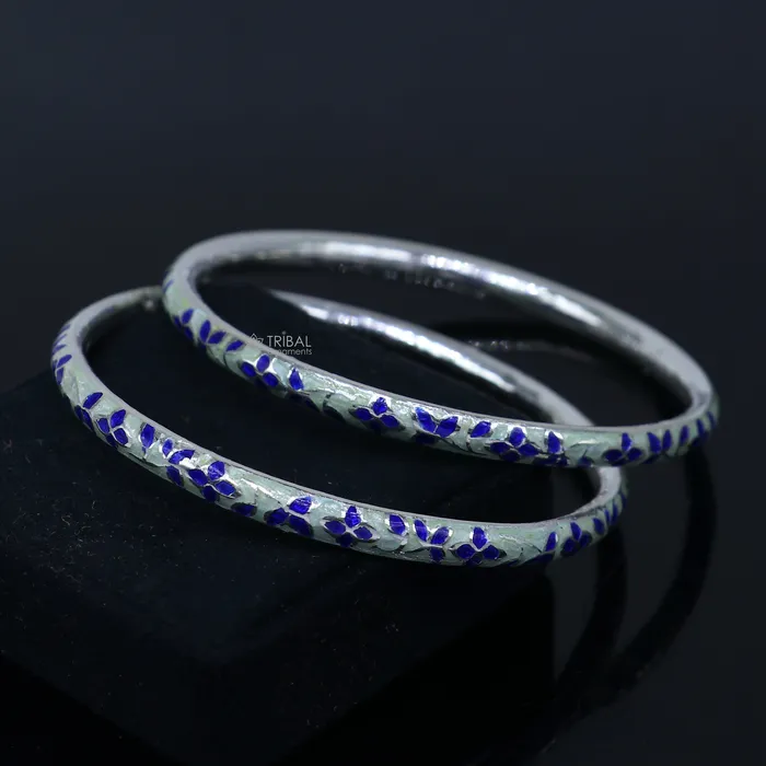 925 sterling meenakari work designer bangle bracelet pure silver gifting jewelry brides made bangles ba430 TRIBAL ORNAMENTS Bracelets