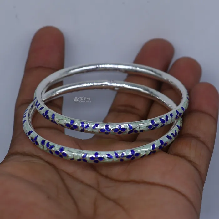 925 sterling meenakari work designer bangle bracelet pure silver gifting jewelry brides made bangles ba430 TRIBAL ORNAMENTS Bracelets