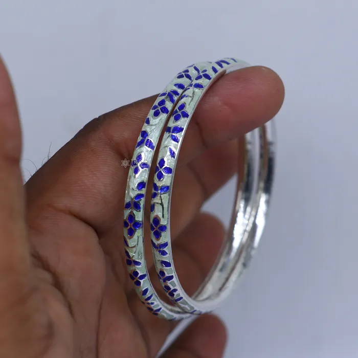 925 sterling meenakari work designer bangle bracelet pure silver gifting jewelry brides made bangles ba430 TRIBAL ORNAMENTS Bracelets