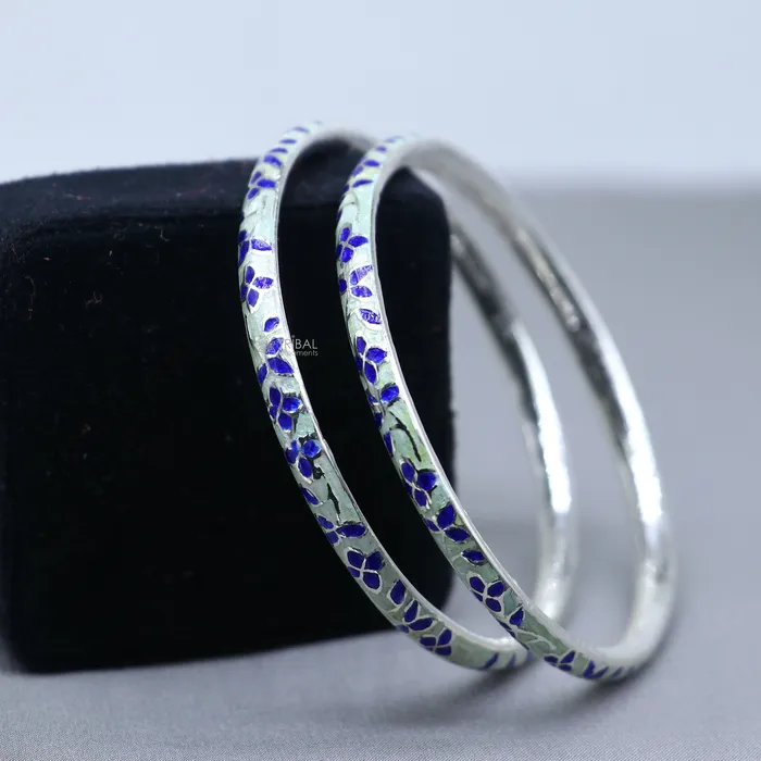925 sterling meenakari work designer bangle bracelet pure silver gifting jewelry brides made bangles ba430 TRIBAL ORNAMENTS Bracelets