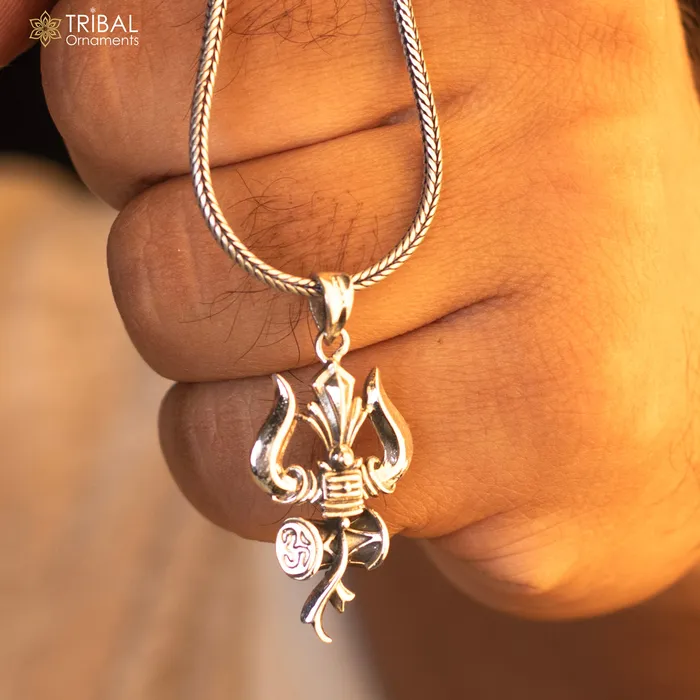 925 sterling silver Hindu idol Lord Shiva tridenttrishul pendant amazing vintage design gifting locket pendant customized jewelry ssp524 TRIBAL ORNAMENTS Necklaces