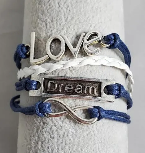 AZ1289 Blue White Dream Love Infinity Leather Bracelet alice Bracelets