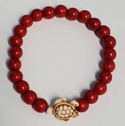 Bracelets polly B88 Red Crackle Stone Turtle Bracelet