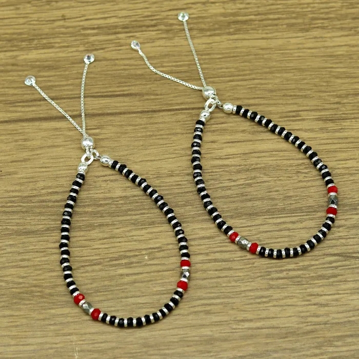 Bracelets TRIBAL ORNAMENTS 7 long 925 sterling silver gorgeous black and red beaded bracelet charm bracelet customized bracelet adjustable girls jewelry sbr160