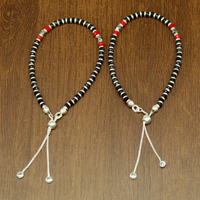 Bracelets TRIBAL ORNAMENTS 7 long 925 sterling silver gorgeous black and red beaded bracelet charm bracelet customized bracelet adjustable girls jewelry sbr160