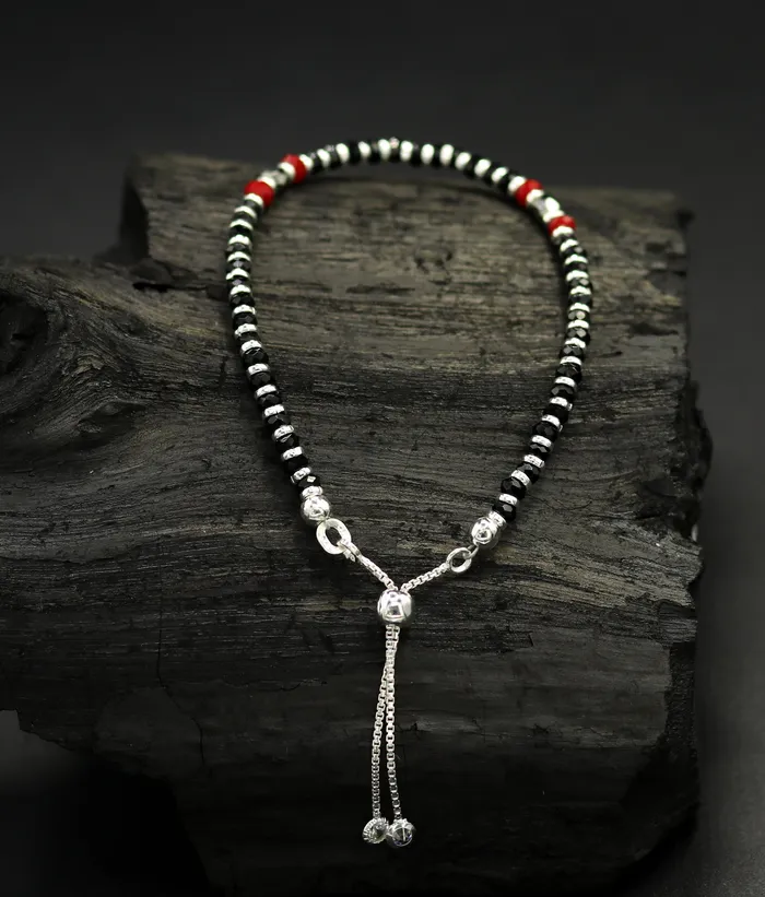 Bracelets TRIBAL ORNAMENTS 7 long 925 sterling silver gorgeous black and red beaded bracelet charm bracelet customized bracelet adjustable girls jewelry sbr160