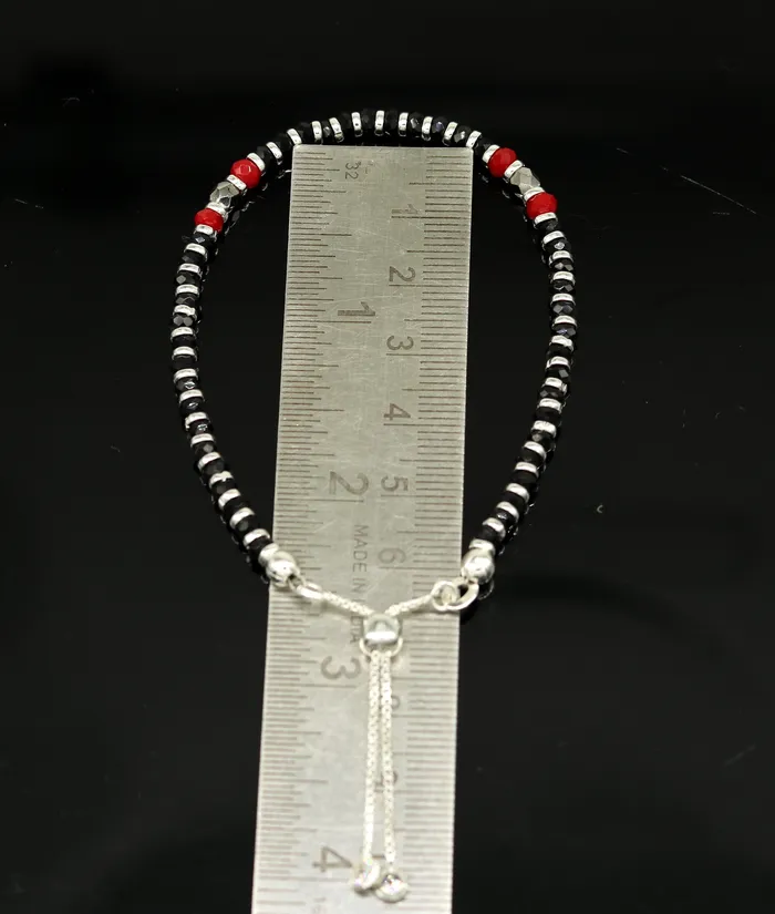 Bracelets TRIBAL ORNAMENTS 7 long 925 sterling silver gorgeous black and red beaded bracelet charm bracelet customized bracelet adjustable girls jewelry sbr160