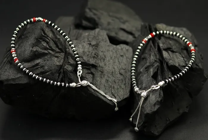 Bracelets TRIBAL ORNAMENTS 7 long 925 sterling silver gorgeous black and red beaded bracelet charm bracelet customized bracelet adjustable girls jewelry sbr160