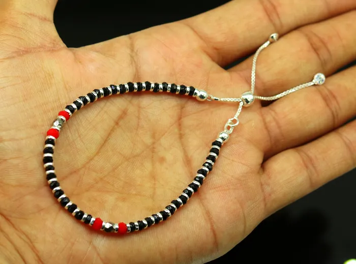 Bracelets TRIBAL ORNAMENTS 7 long 925 sterling silver gorgeous black and red beaded bracelet charm bracelet customized bracelet adjustable girls jewelry sbr160