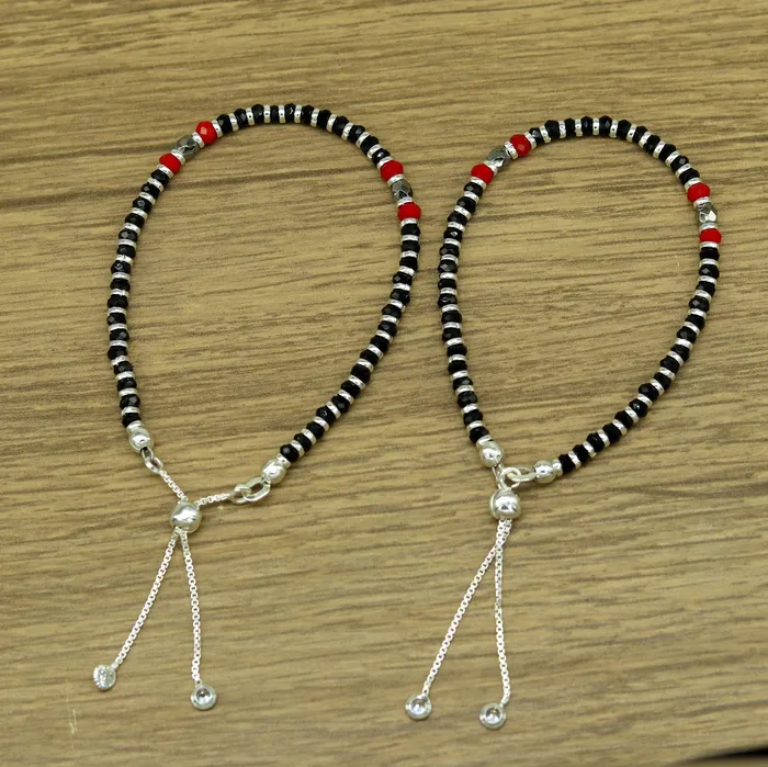 Bracelets TRIBAL ORNAMENTS 7 long 925 sterling silver gorgeous black and red beaded bracelet charm bracelet customized bracelet adjustable girls jewelry sbr160