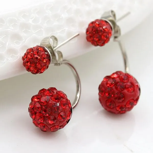 Earrings 01 E1002 Red Rhinestone Peek a Boo Earring