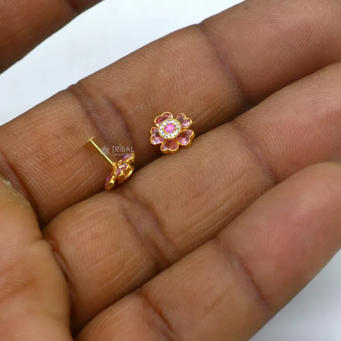 Earrings 14kt yellow gold handmade fabulous orange Stone excellent vintage flower design stud earrings pair unisex jewelry er176 TRIBAL ORNAMENTS Earrings 14kt yellow gold handmade fabulous orange Stone excellent vintage flower design stud earrings pair unisex jewelry er176 TRIBAL ORNAMENTS