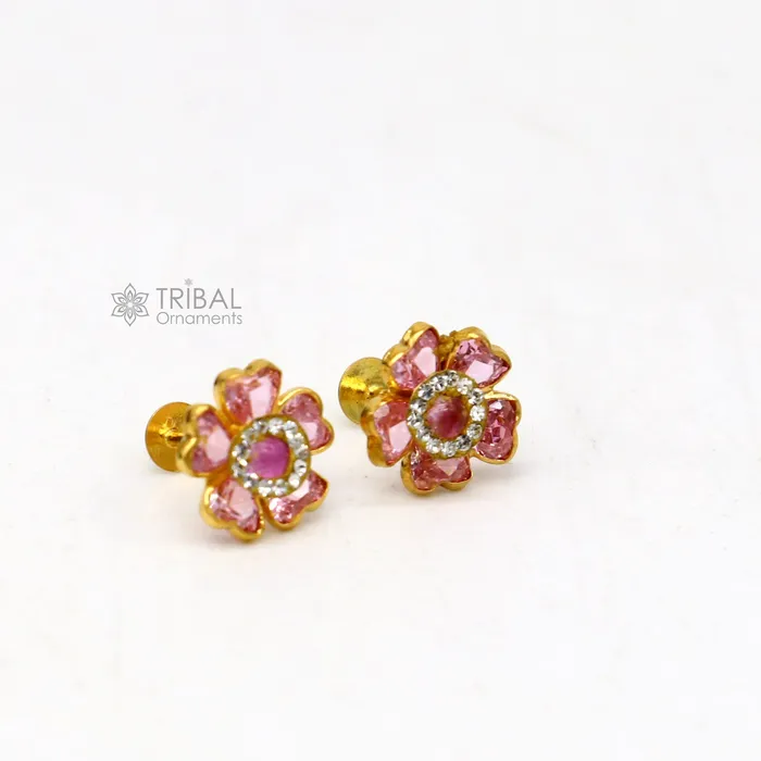Earrings 14kt yellow gold handmade fabulous orange Stone excellent vintage flower design stud earrings pair unisex jewelry er176 TRIBAL ORNAMENTS Earrings 14kt yellow gold handmade fabulous orange Stone excellent vintage flower design stud earrings pair unisex jewelry er176 TRIBAL ORNAMENTS