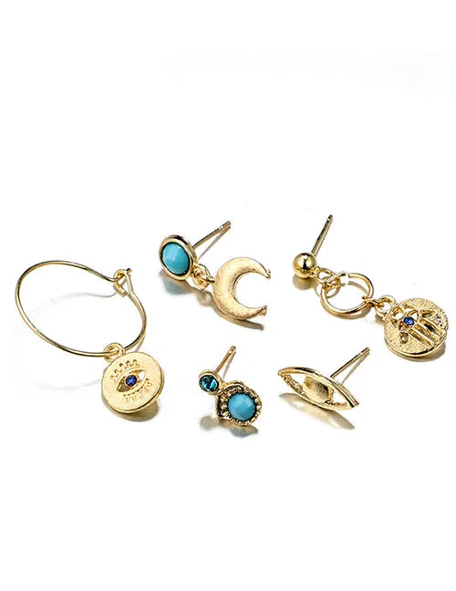 Earrings E931 Gold 5 Piece Earring Set 02