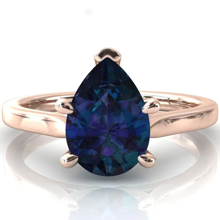 Fire Brilliance Rings Darci Pear Alexandrite 5 Prong Cathedral Solitaire Engagement Ring