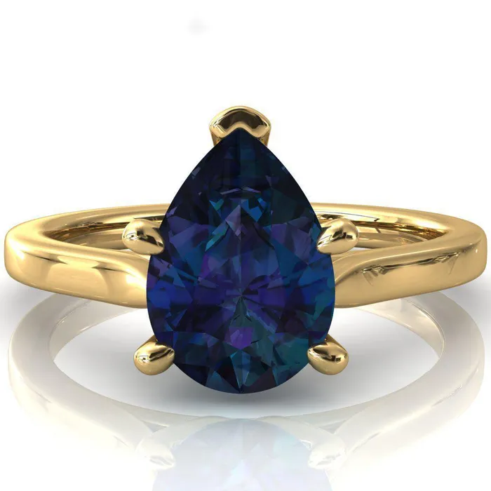 Fire Brilliance Rings Darci Pear Alexandrite 5 Prong Cathedral Solitaire Engagement Ring