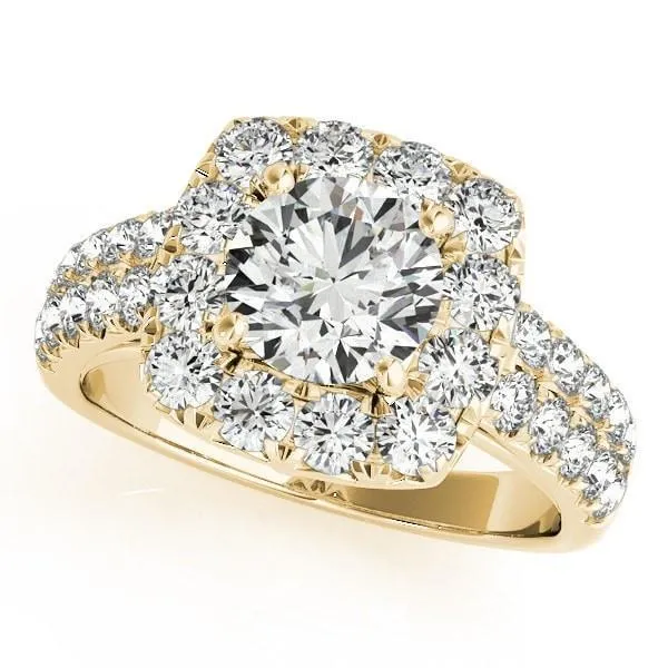 Fire Brilliance Rings Desire Round Center Stone Double Diamond Side Halo Engagement Ring