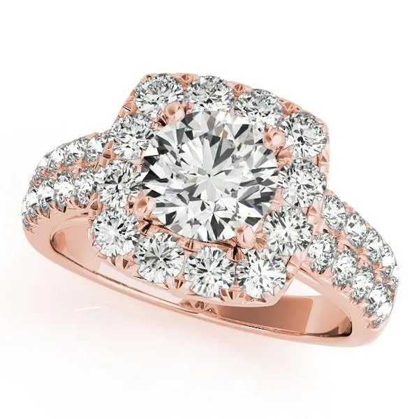 Fire Brilliance Rings Desire Round Center Stone Double Diamond Side Halo Engagement Ring