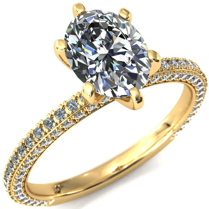 Fire Brilliance Rings Mariyah Oval Center Stone 6 Prong 34 Eternity 3 Sided Diamond Shank Engagement Ring