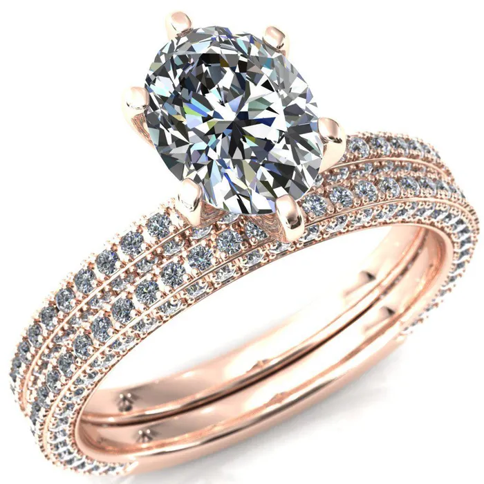Fire Brilliance Rings Mariyah Oval Center Stone 6 Prong 34 Eternity 3 Sided Diamond Shank Engagement Ring