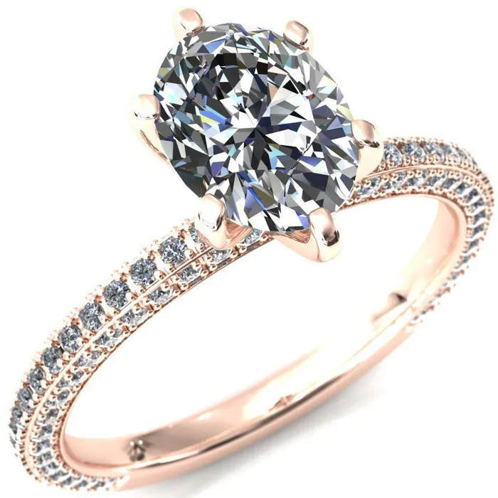 Fire Brilliance Rings Mariyah Oval Center Stone 6 Prong 34 Eternity 3 Sided Diamond Shank Engagement Ring