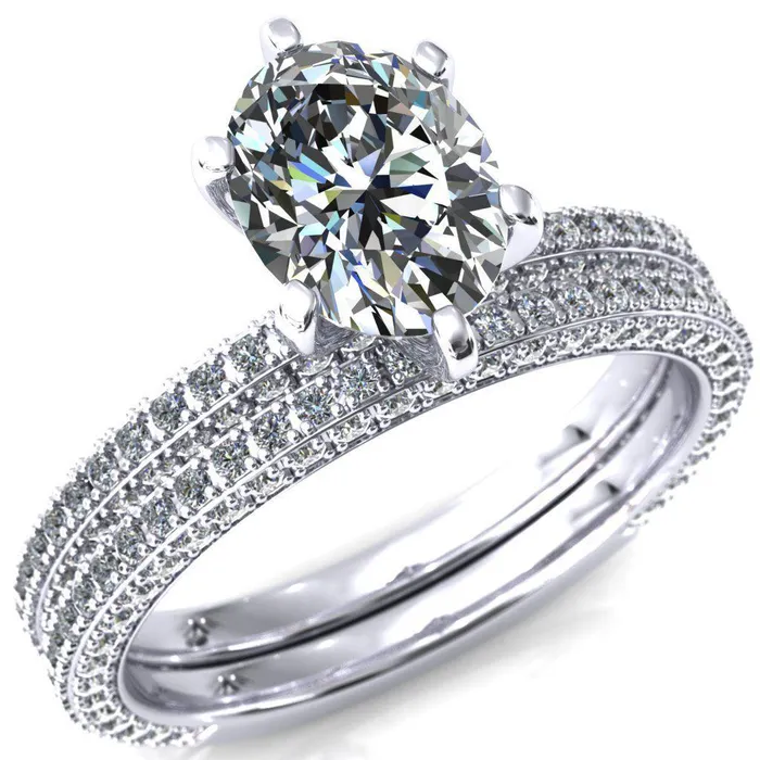 Fire Brilliance Rings Mariyah Oval Center Stone 6 Prong 34 Eternity 3 Sided Diamond Shank Engagement Ring