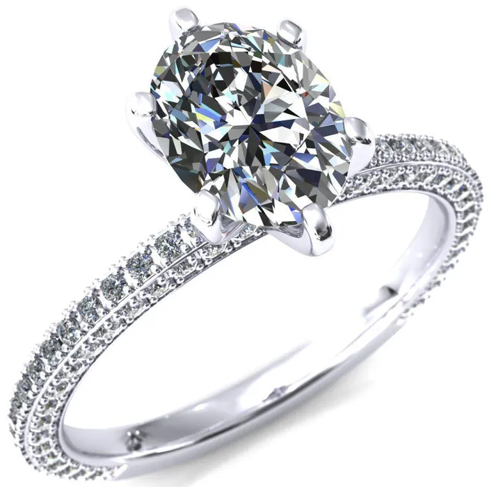 Fire Brilliance Rings Mariyah Oval Center Stone 6 Prong 34 Eternity 3 Sided Diamond Shank Engagement Ring