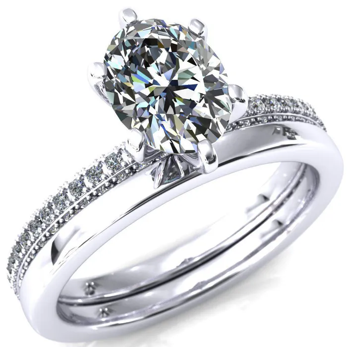 Fire Brilliance Rings Mariyah Oval Center Stone 6 Prong 34 Eternity 3 Sided Diamond Shank Engagement Ring