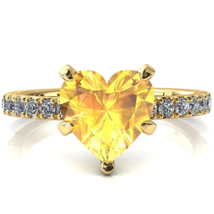 Fire Brilliance Rings Nefili Heart Yellow Sapphire 5 Prong 58 Eternity Diamond French Pave Engagement Ring