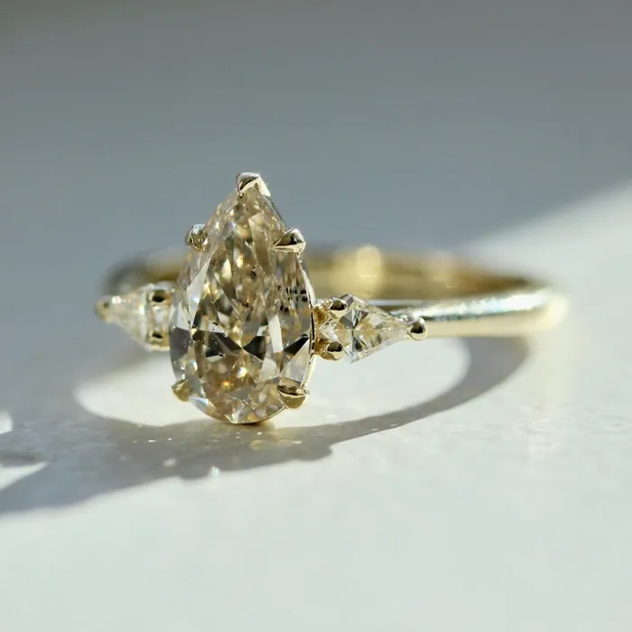 Made By Gem Breakfast Rings Sweet Tea Champagne Pear Cut Diamond Ring