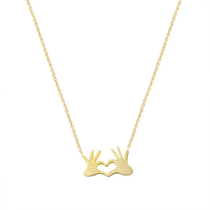 N1411 Gold Heart Hands Necklace with FREE Earrings 01 Necklaces