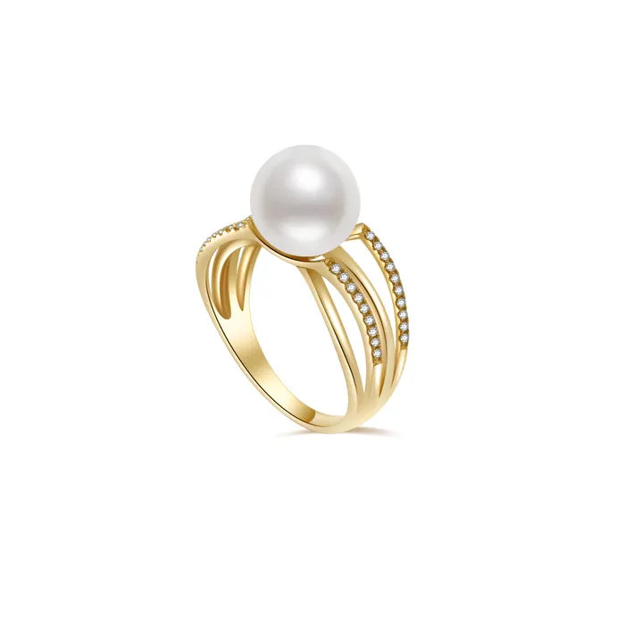 Pearly Lustre 18K Diamond Freshwater Pearl Ring KR00051 Si Dian Jin Rings