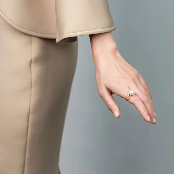 Pearly Lustre 18K Diamond Freshwater Pearl Ring KR00051 Si Dian Jin Rings