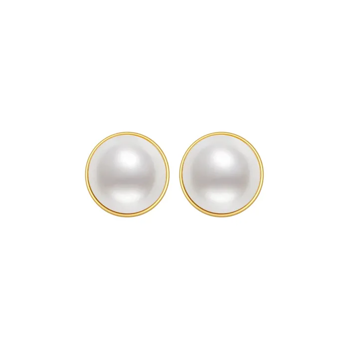 Pearly Lustre Earrings Top Grade 18K Gold Mabe Pearl Earrings KE00230