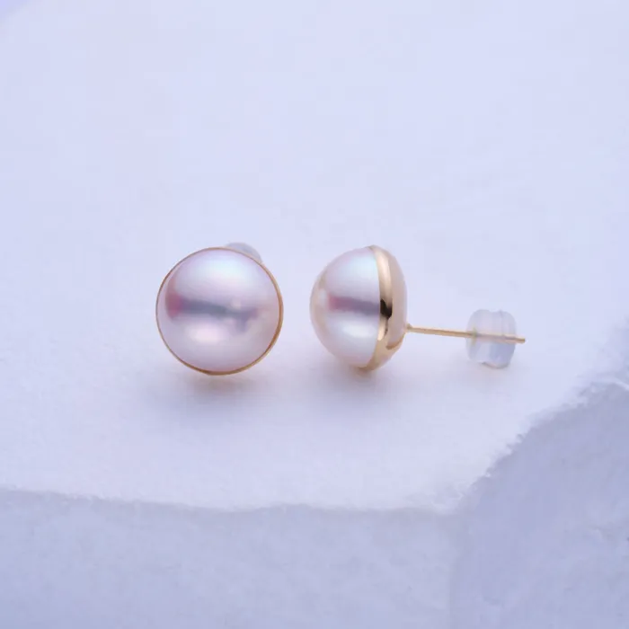 Pearly Lustre Earrings Top Grade 18K Gold Mabe Pearl Earrings KE00230