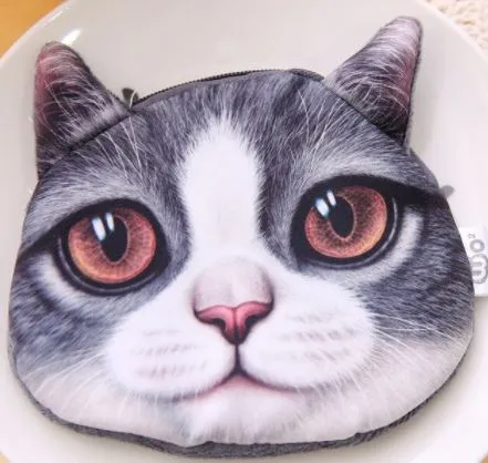 POLLY Rings G90 Cute Gray White Kitty Cat Zipper Bag