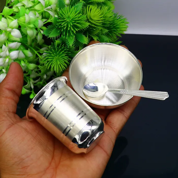 Rings 999 fine silver water milk glass and bowl silver tumbler silver spoon silver utensils silver baby set serving food utensils sv199 TRIBAL ORNAMENTS