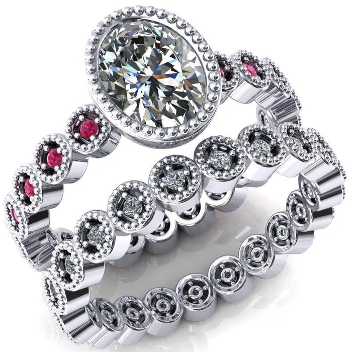 Rings Fire Brilliance Borea Oval Center Stone Full Bezel Milgrain Ruby Accent Full Eternity Ring Rings Fire Brilliance Borea Oval Center Stone Full Bezel Milgrain Ruby Accent Full Eternity Ring