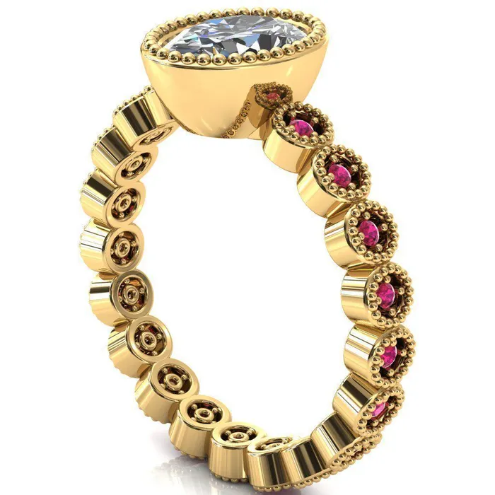 Rings Fire Brilliance Borea Oval Center Stone Full Bezel Milgrain Ruby Accent Full Eternity Ring
