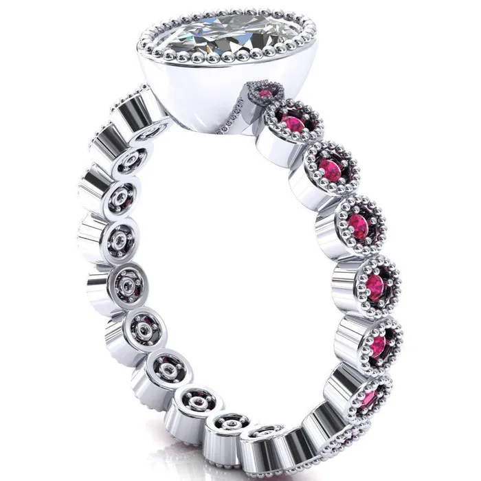 Rings Fire Brilliance Borea Oval Center Stone Full Bezel Milgrain Ruby Accent Full Eternity Ring