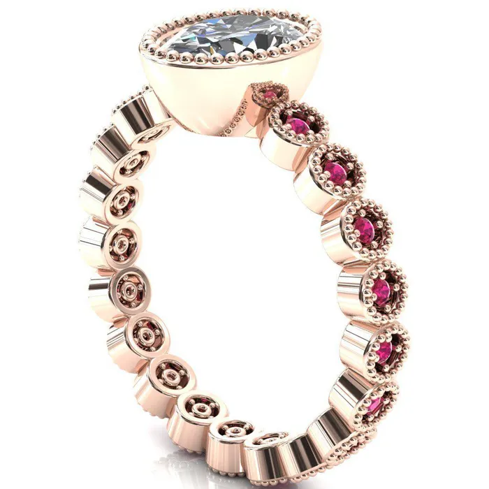 Rings Fire Brilliance Borea Oval Center Stone Full Bezel Milgrain Ruby Accent Full Eternity Ring