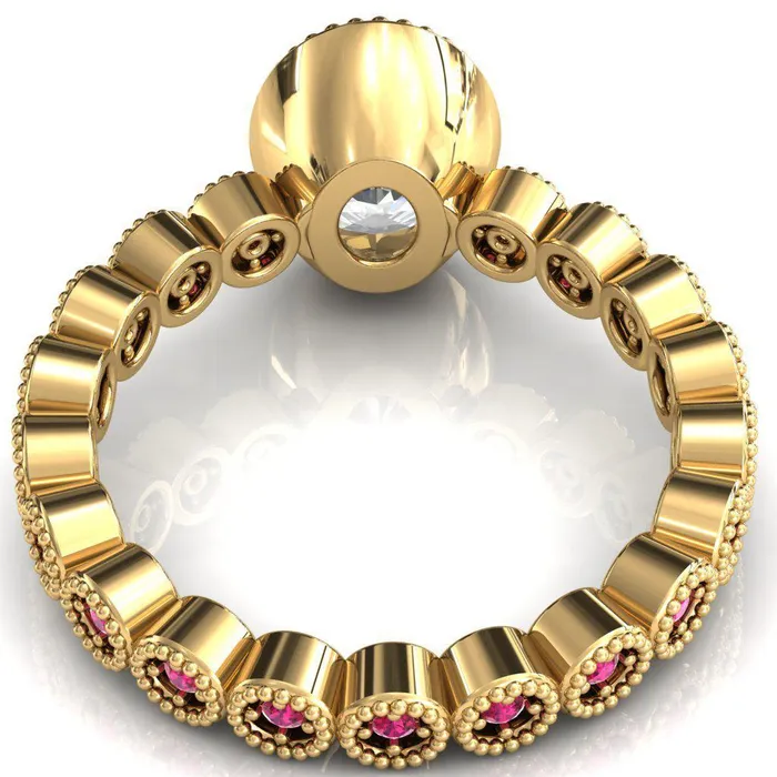 Rings Fire Brilliance Borea Oval Center Stone Full Bezel Milgrain Ruby Accent Full Eternity Ring