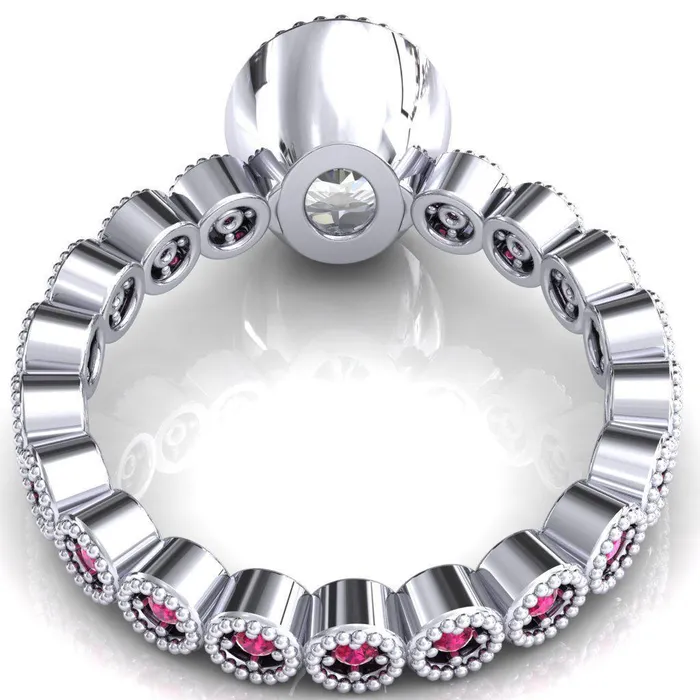Rings Fire Brilliance Borea Oval Center Stone Full Bezel Milgrain Ruby Accent Full Eternity Ring