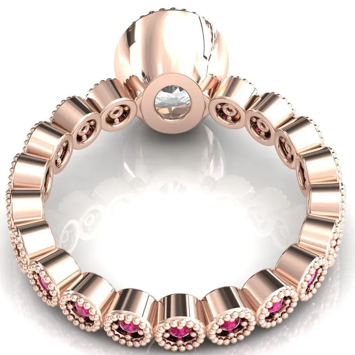 Rings Fire Brilliance Borea Oval Center Stone Full Bezel Milgrain Ruby Accent Full Eternity Ring