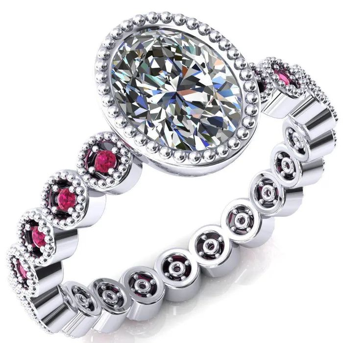Rings Fire Brilliance Borea Oval Center Stone Full Bezel Milgrain Ruby Accent Full Eternity Ring