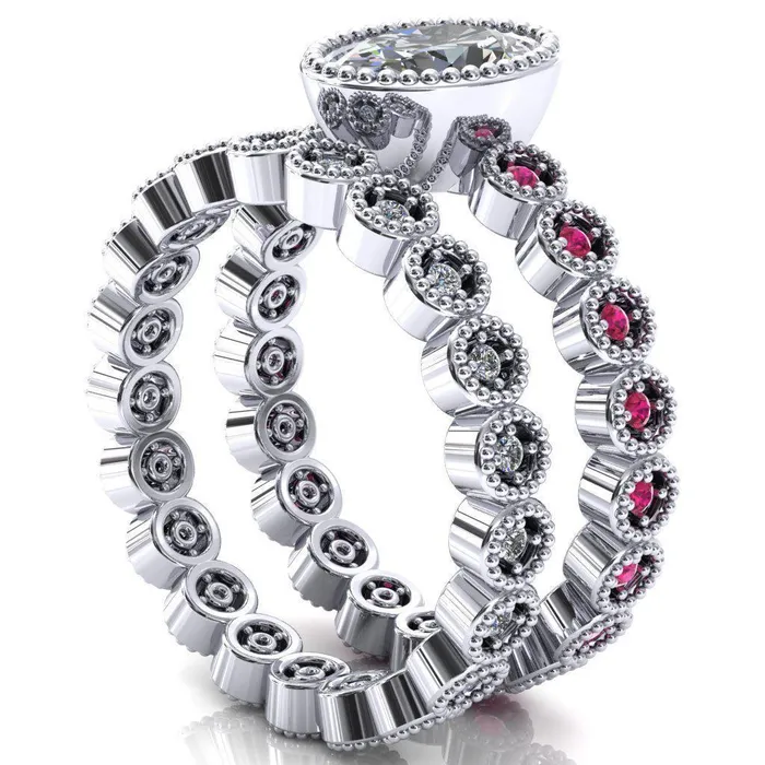 Rings Fire Brilliance Borea Oval Center Stone Full Bezel Milgrain Ruby Accent Full Eternity Ring