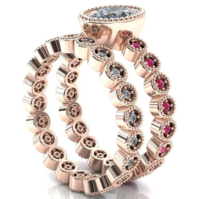 Rings Fire Brilliance Borea Oval Center Stone Full Bezel Milgrain Ruby Accent Full Eternity Ring